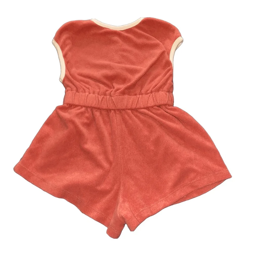 Girls Cotton On Kids Terry Romper Size 2 Coral Orange and White